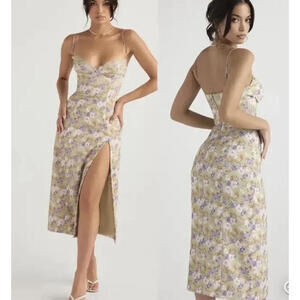 NEW, HOUSE OF CB Corset Crepe Midi Sundress In Peony Print Size L #D7032